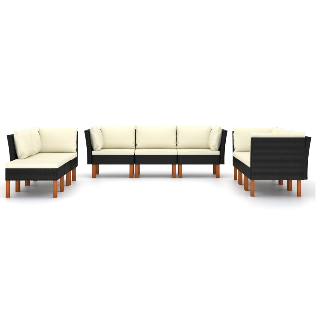 9-delige Loungeset met kussens poly rattan zwart is nu te koop bij PeponiXL, paradijselijk wonen!