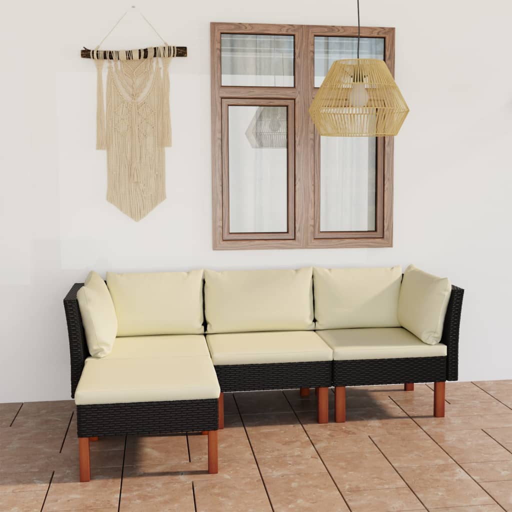4-delige Loungeset met kussens poly rattan zwart is nu te koop bij PeponiXL, paradijselijk wonen!
