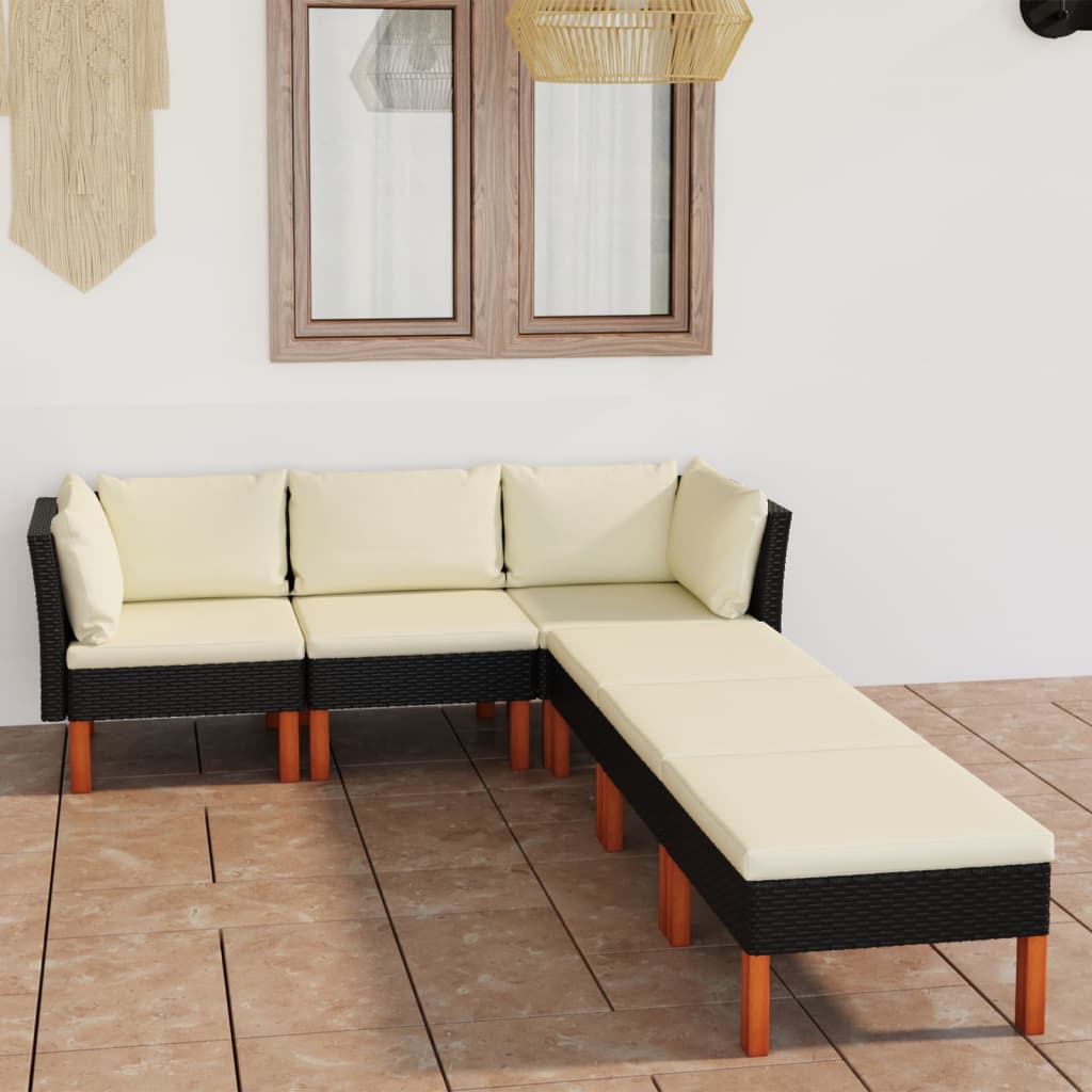 6-delige Loungeset met kussens poly rattan zwart is nu te koop bij PeponiXL, paradijselijk wonen!