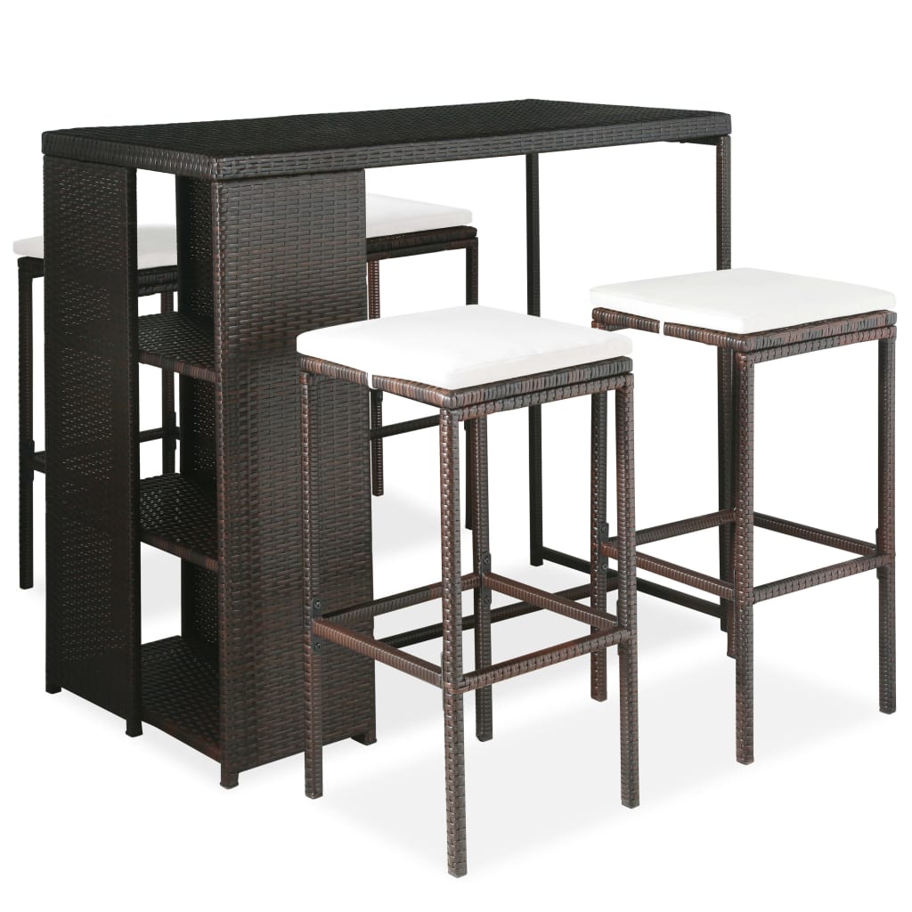 5-delige Tuinbarset met kussens poly rattan bruin is nu te koop bij PeponiXL, paradijselijk wonen!