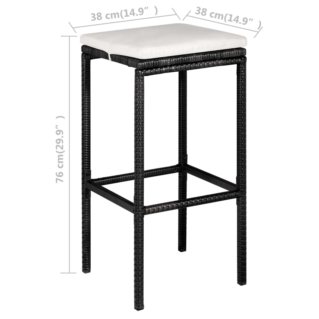 5-delige Tuinbarset met kussens poly rattan zwart is nu te koop bij PeponiXL, paradijselijk wonen!
