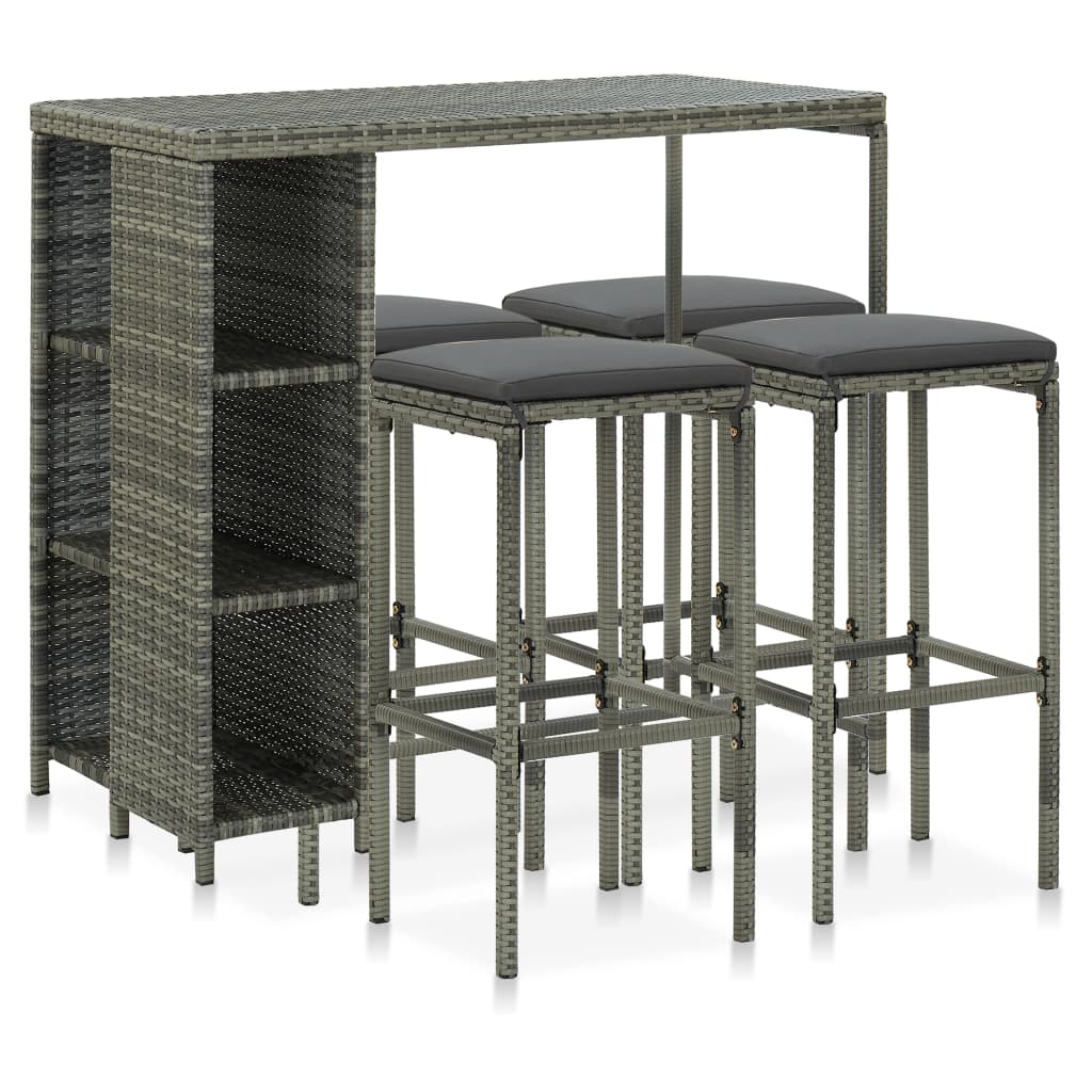 5-delige Tuinbarset met kussens poly rattan grijs is nu te koop bij PeponiXL, paradijselijk wonen!