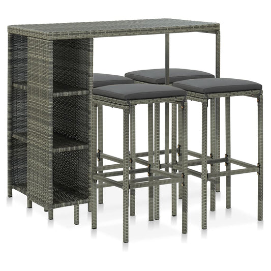 5-delige Tuinbarset met kussens poly rattan grijs is nu te koop bij PeponiXL, paradijselijk wonen!