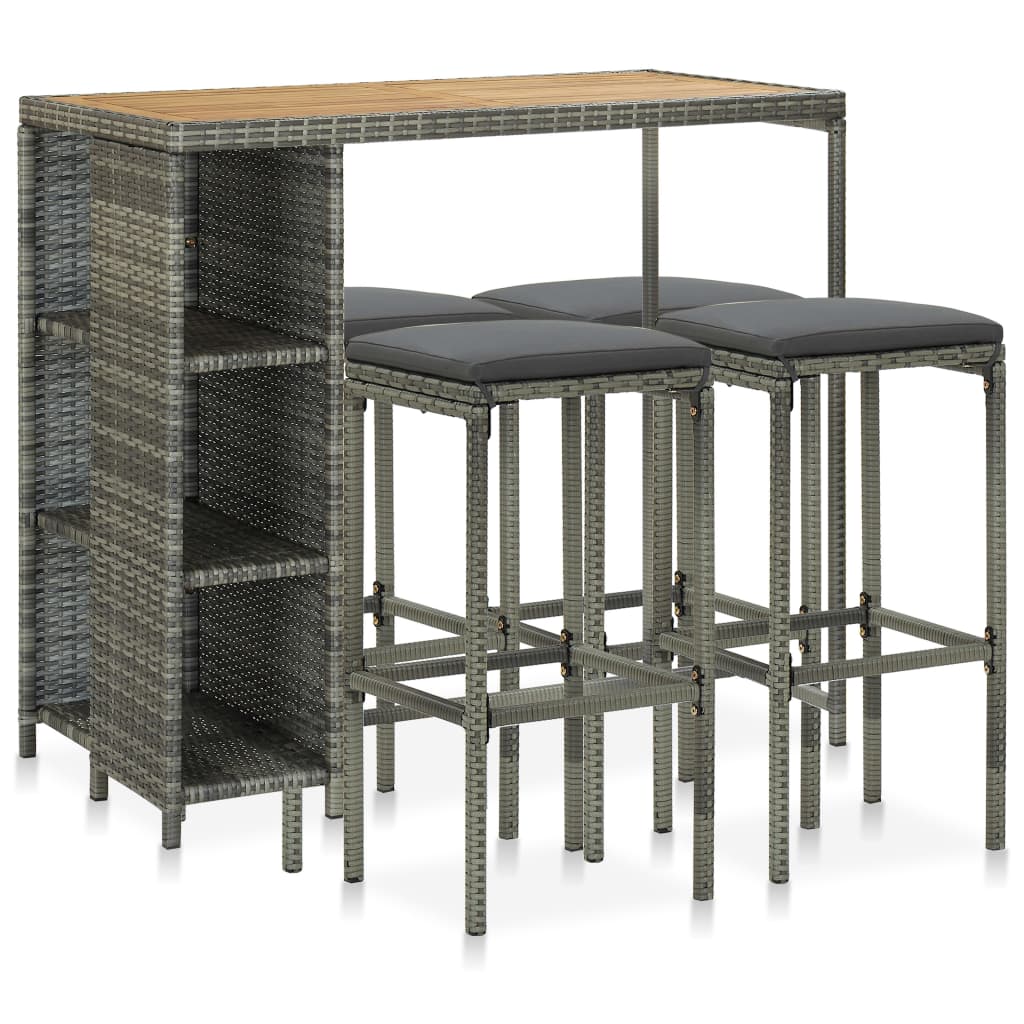 5-delige Tuinbarset met kussens poly rattan grijs is nu te koop bij PeponiXL, paradijselijk wonen!