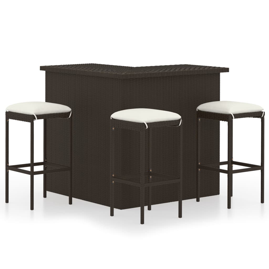 4-delige Tuinbarset met kussens poly rattan bruin is nu te koop bij PeponiXL, paradijselijk wonen!