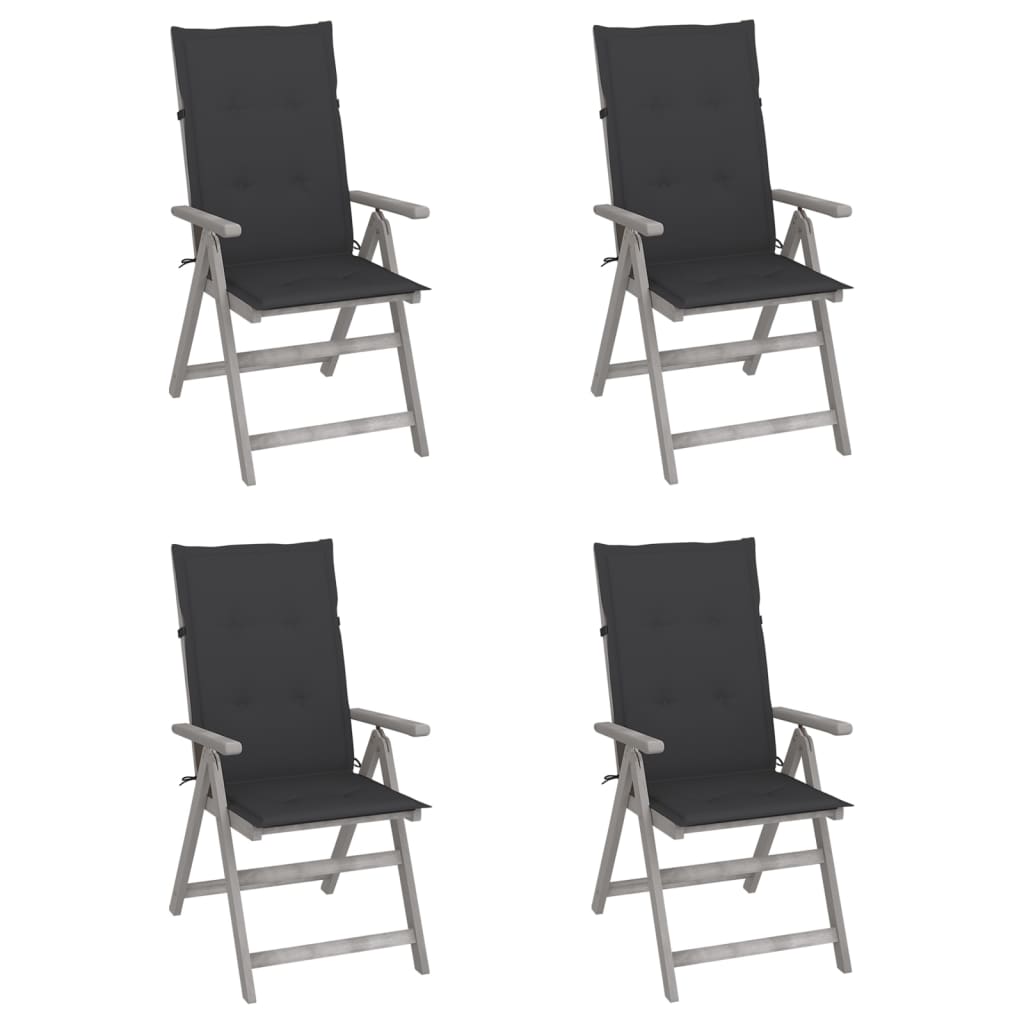 Tuinstoelen 4 st verstelbaar met kussens massief acaciahout is nu te koop bij PeponiXL, paradijselijk wonen!
