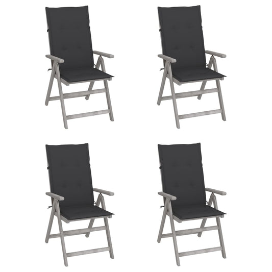 Tuinstoelen 4 st verstelbaar met kussens massief acaciahout is nu te koop bij PeponiXL, paradijselijk wonen!