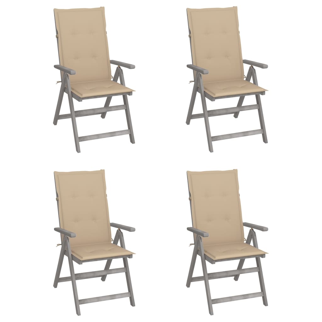 Tuinstoelen 4 st verstelbaar met kussens massief acaciahout is nu te koop bij PeponiXL, paradijselijk wonen!