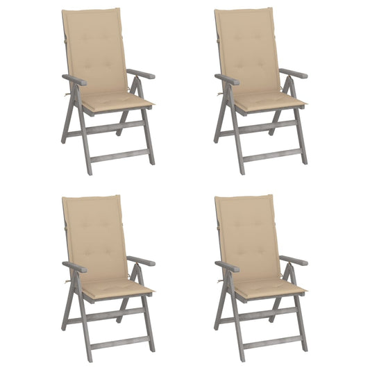 Tuinstoelen 4 st verstelbaar met kussens massief acaciahout is nu te koop bij PeponiXL, paradijselijk wonen!