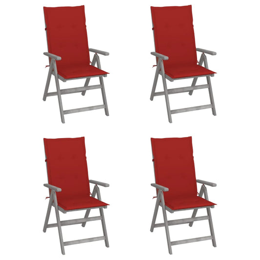 Tuinstoelen 4 st verstelbaar met kussens massief acaciahout is nu te koop bij PeponiXL, paradijselijk wonen!