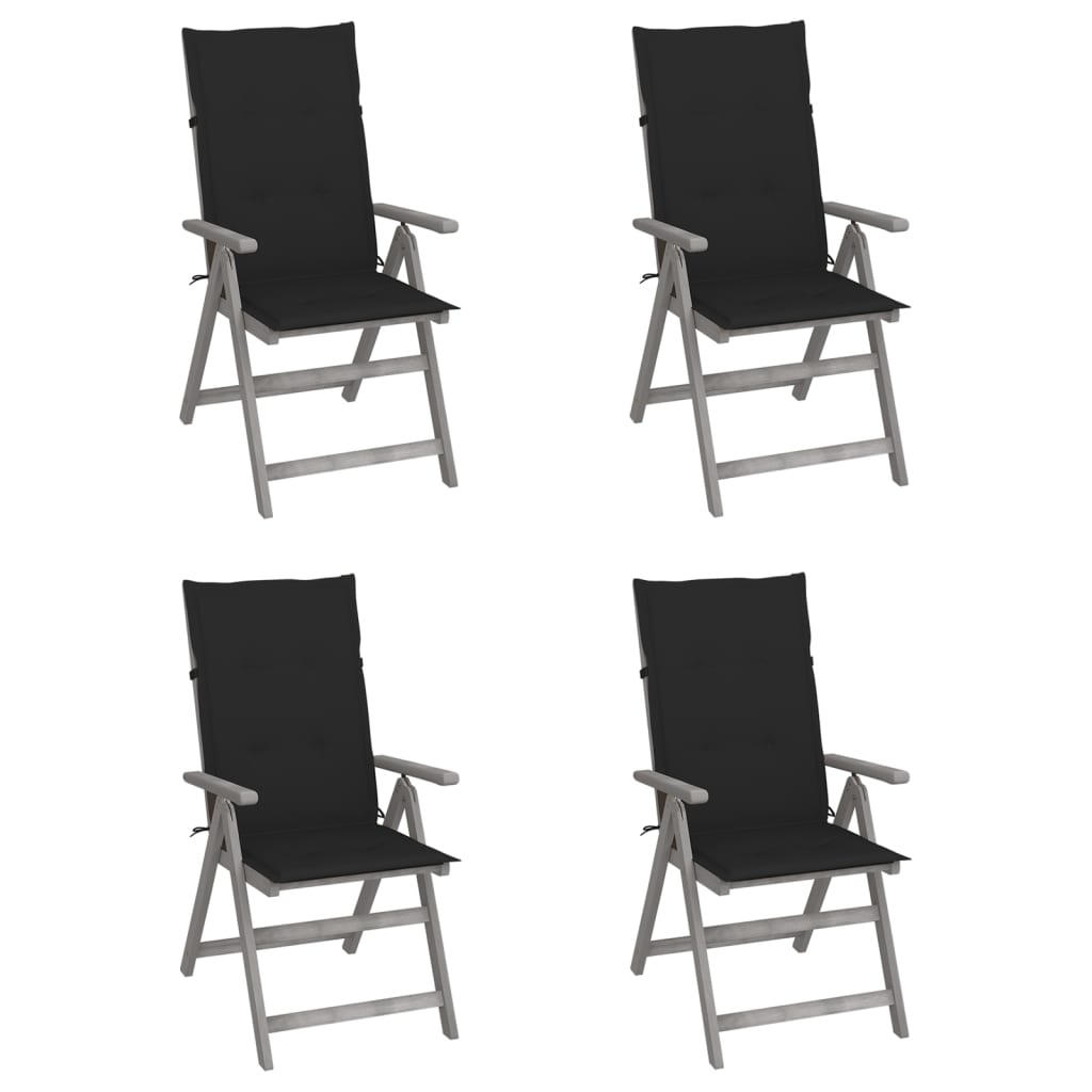 Tuinstoelen 4 st verstelbaar met kussens massief acaciahout is nu te koop bij PeponiXL, paradijselijk wonen!