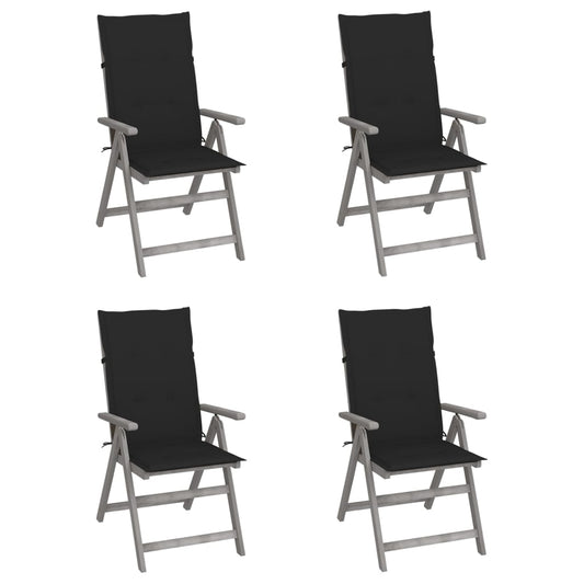 Tuinstoelen 4 st verstelbaar met kussens massief acaciahout is nu te koop bij PeponiXL, paradijselijk wonen!