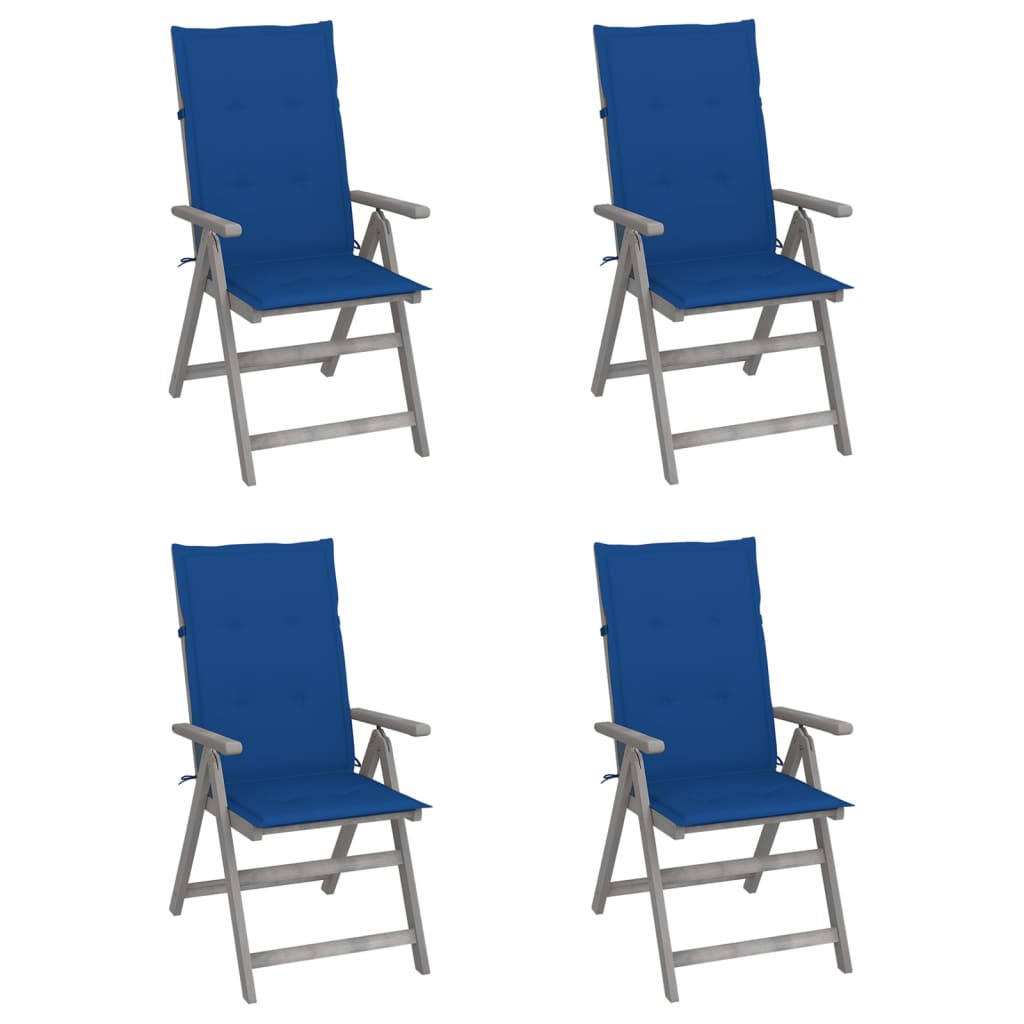 Tuinstoelen 4 st verstelbaar met kussens massief acaciahout is nu te koop bij PeponiXL, paradijselijk wonen!