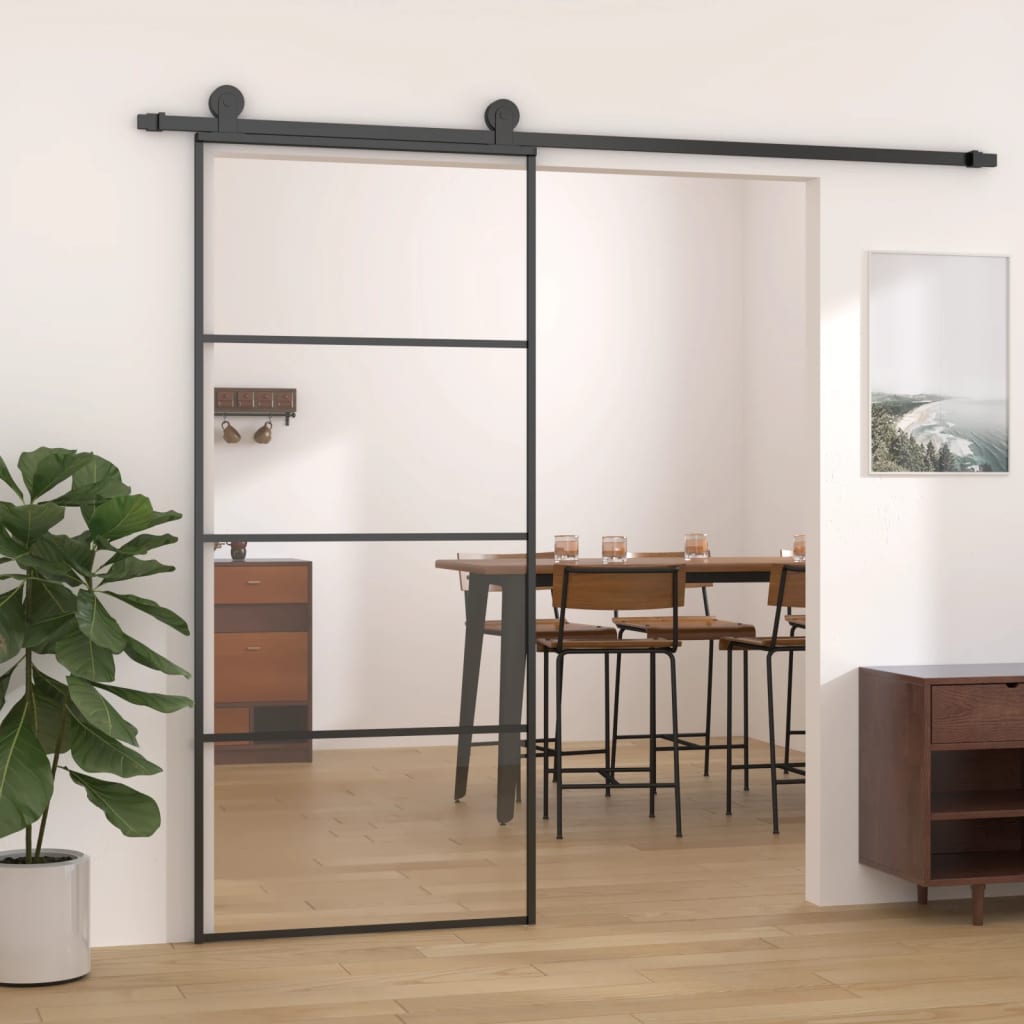 Schuifdeur 90x205 cm aluminium en ESG-glas zwart is nu te koop bij PeponiXL, paradijselijk wonen!