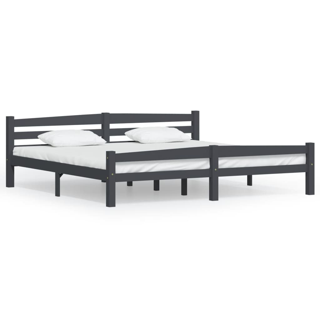 Bedframe massief grenenhout donkergrijs 200x200 cm is nu te koop bij PeponiXL, paradijselijk wonen!