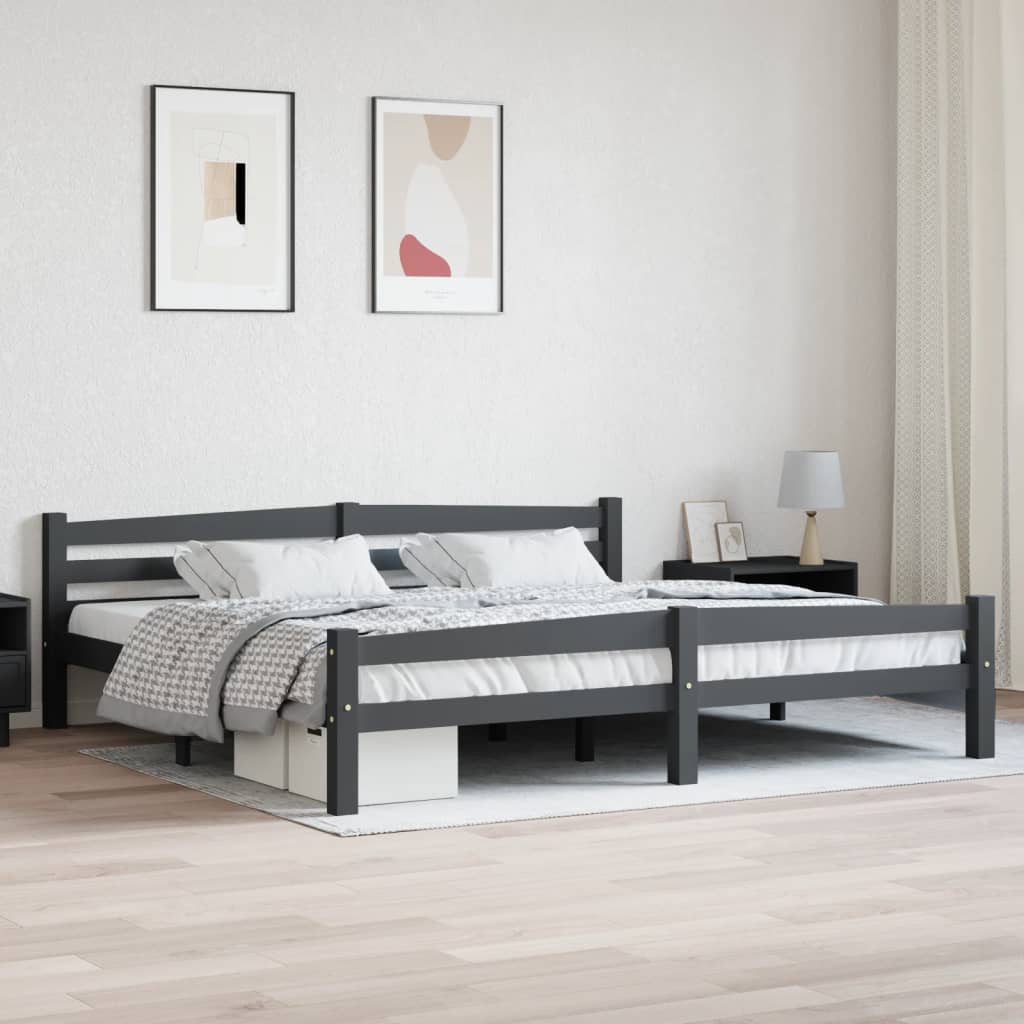 Bedframe massief grenenhout donkergrijs 200x200 cm is nu te koop bij PeponiXL, paradijselijk wonen!