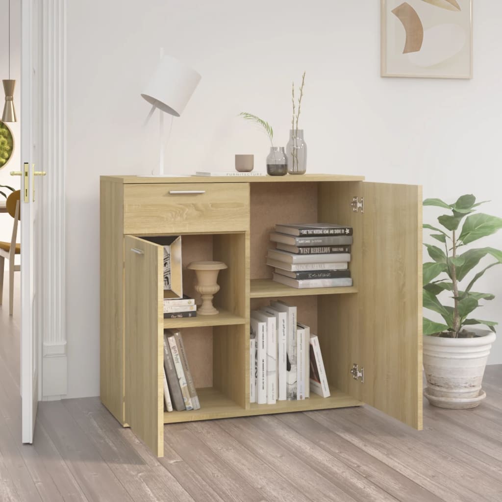 Dressoir 80x36x75 cm bewerkt hout sonoma eikenkleurig is nu te koop bij PeponiXL, paradijselijk wonen!