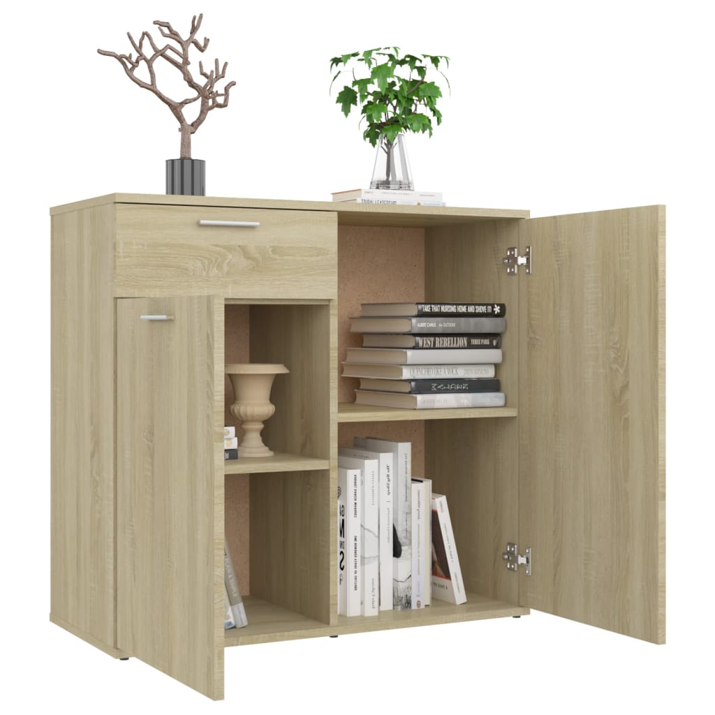 Dressoir 80x36x75 cm bewerkt hout sonoma eikenkleurig is nu te koop bij PeponiXL, paradijselijk wonen!