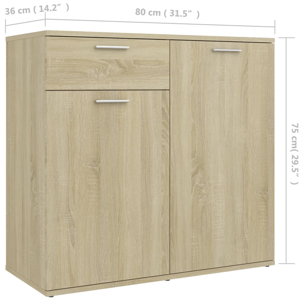 Dressoir 80x36x75 cm bewerkt hout sonoma eikenkleurig is nu te koop bij PeponiXL, paradijselijk wonen!