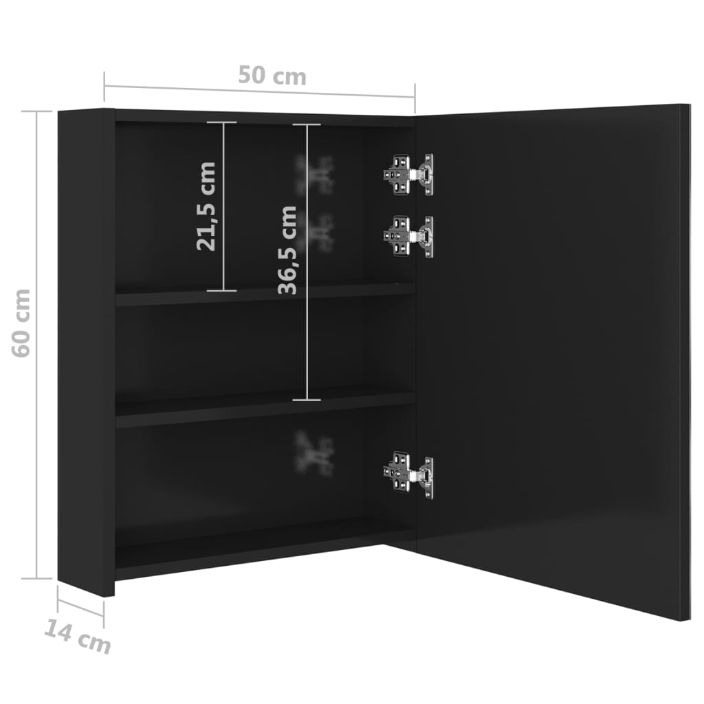 Badkamerkast met spiegel en LED 50x14x60 cm glanzend zwart is nu te koop bij PeponiXL, paradijselijk wonen!