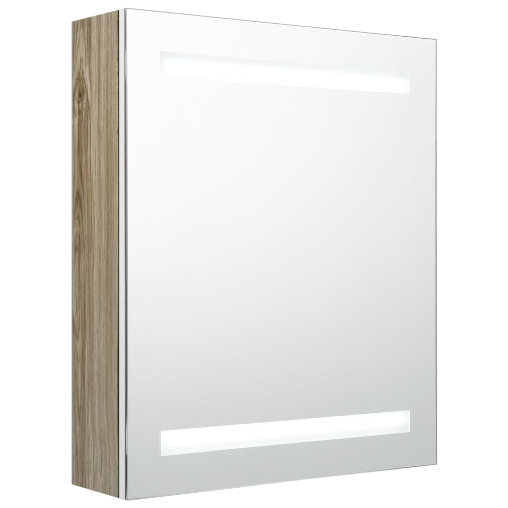 Badkamerkast met spiegel en LED 50x14x60 cm wit eikenkleurig is nu te koop bij PeponiXL, paradijselijk wonen!