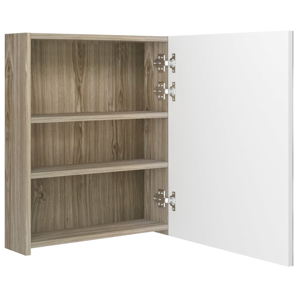 Badkamerkast met spiegel en LED 50x14x60 cm wit eikenkleurig is nu te koop bij PeponiXL, paradijselijk wonen!