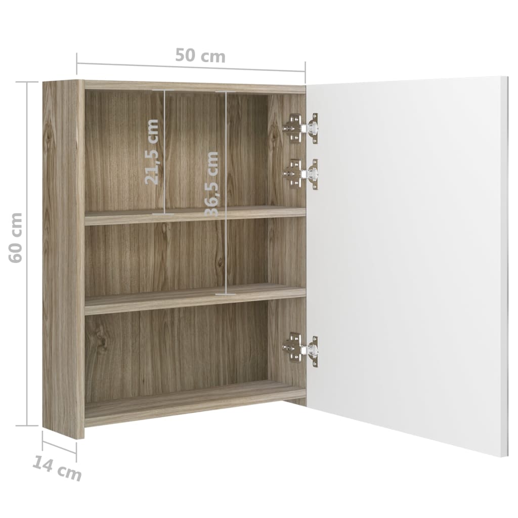 Badkamerkast met spiegel en LED 50x14x60 cm wit eikenkleurig is nu te koop bij PeponiXL, paradijselijk wonen!