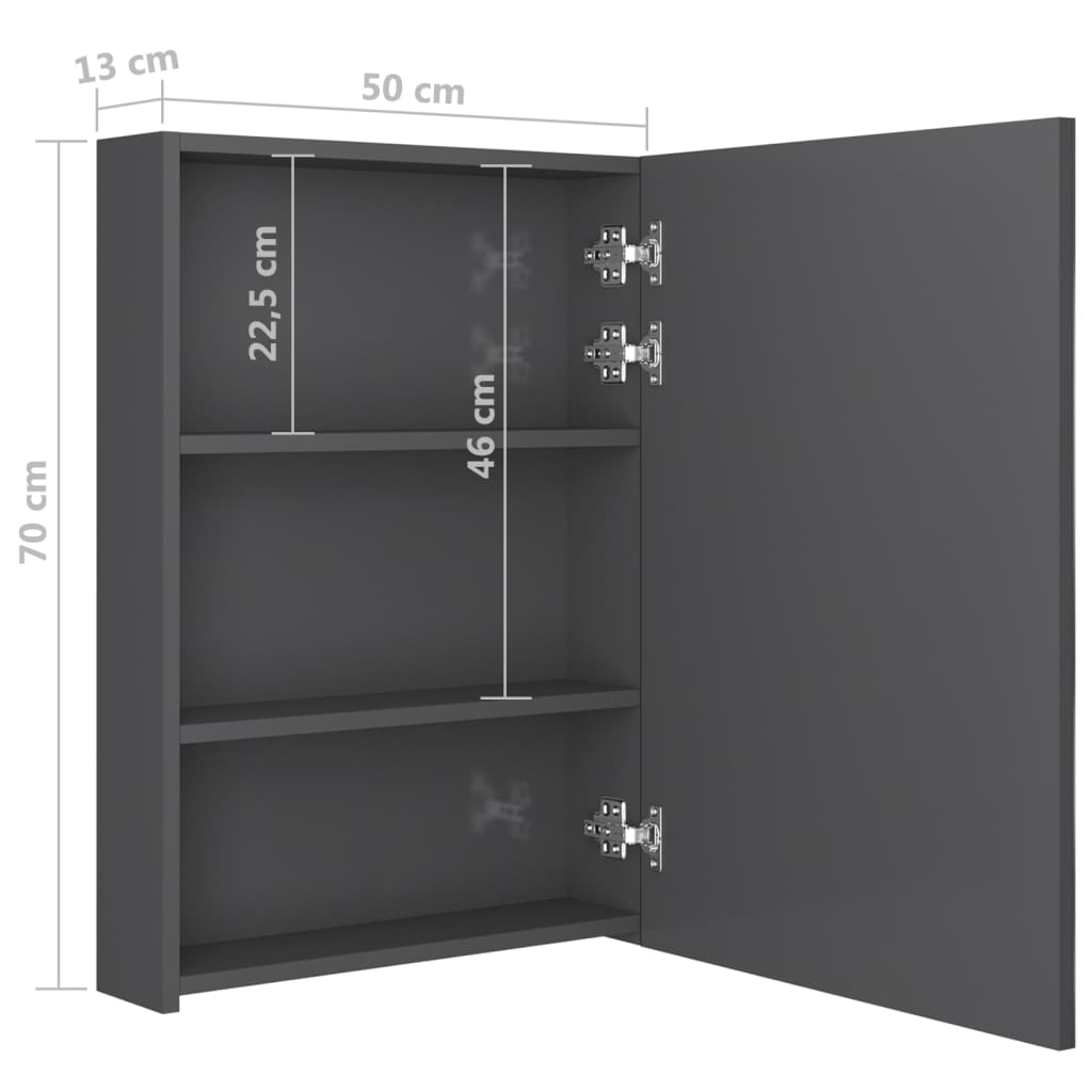 Badkamerkast met spiegel en LED 50x13x70 cm glanzend grijs is nu te koop bij PeponiXL, paradijselijk wonen!