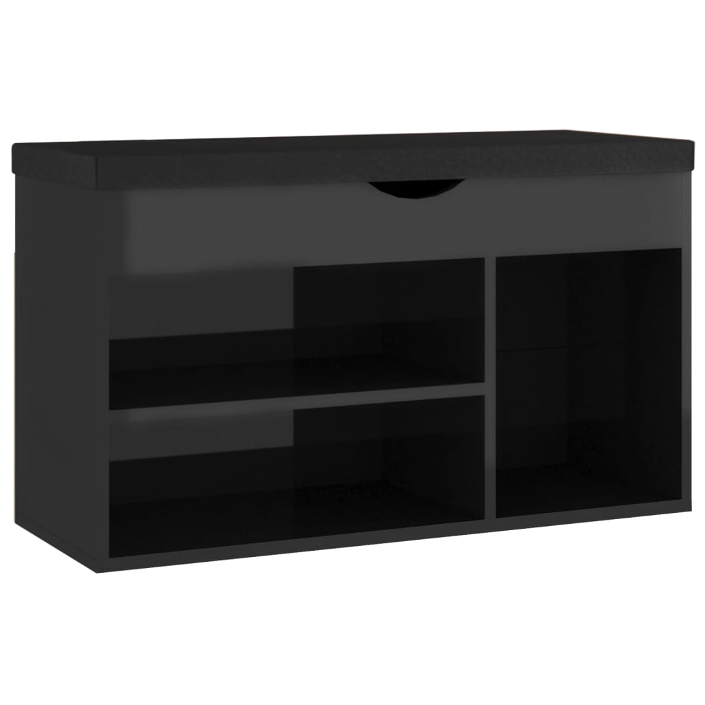 Schoenenbank met kussen 80x30x47 cm hout hoogglans zwart is nu te koop bij PeponiXL, paradijselijk wonen!