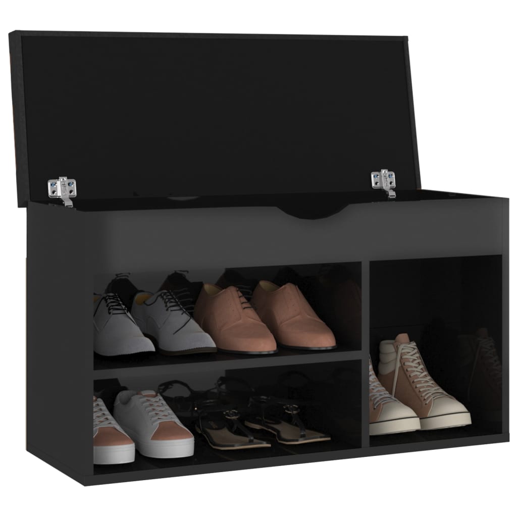 Schoenenbank met kussen 80x30x47 cm hout hoogglans zwart is nu te koop bij PeponiXL, paradijselijk wonen!