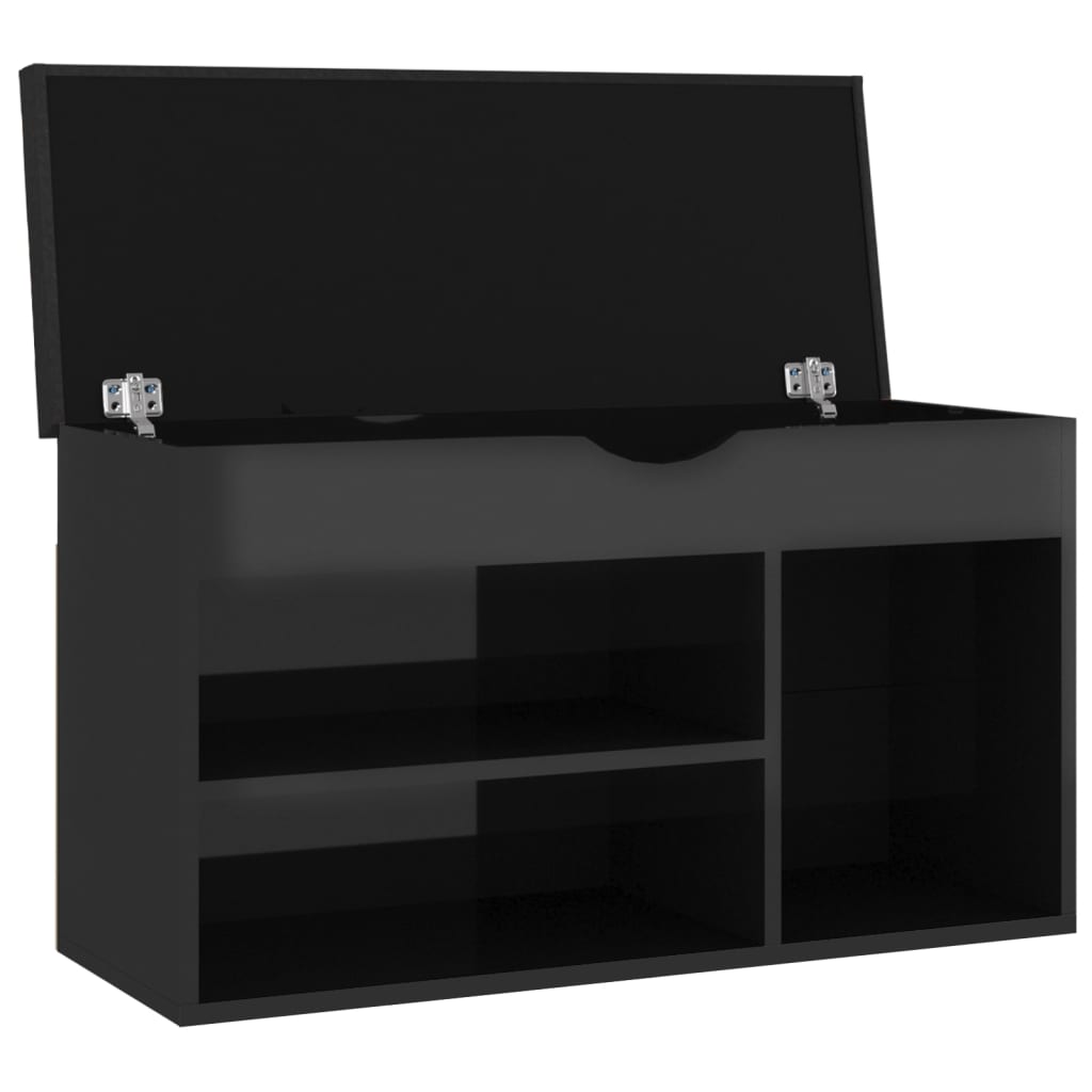 Schoenenbank met kussen 80x30x47 cm hout hoogglans zwart is nu te koop bij PeponiXL, paradijselijk wonen!