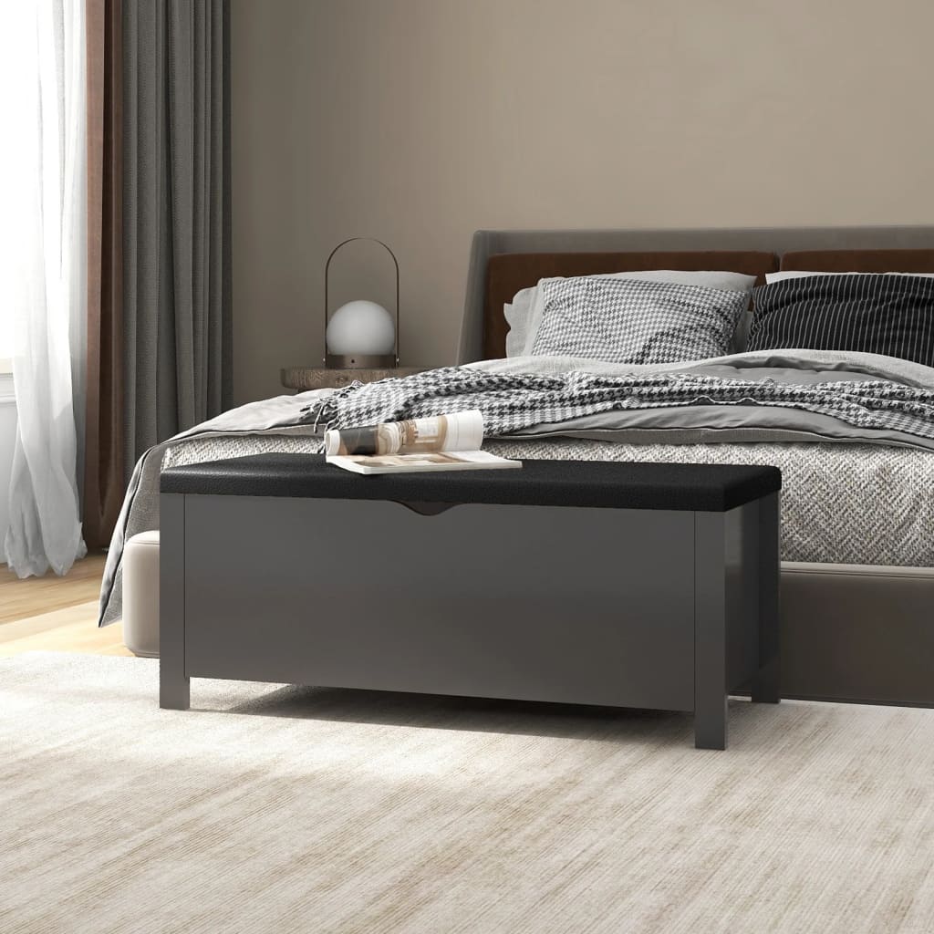 Opbergbox met kussen 105x40x45 cm bewerkt hout grijs is nu te koop bij PeponiXL, paradijselijk wonen!