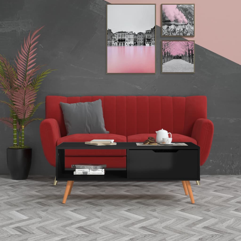 Salontafel 100x49,5x43 cm bewerkt hout hoogglans zwart is nu te koop bij PeponiXL, paradijselijk wonen!