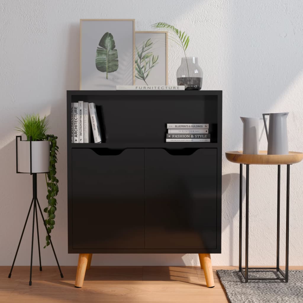 Dressoir 60x30x72 cm bewerkt hout hoogglans zwart is nu te koop bij PeponiXL, paradijselijk wonen!