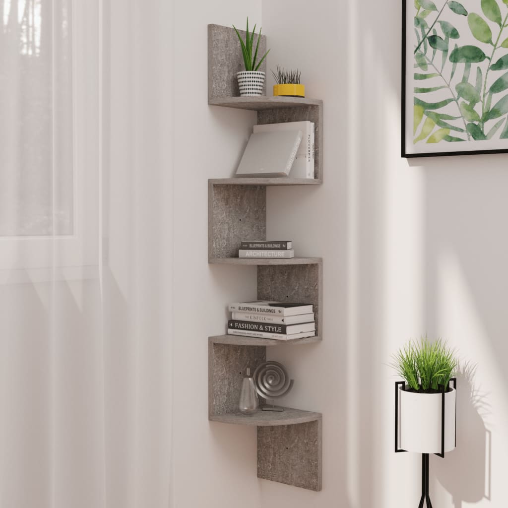 Hoekwandschap 19x19x123 cm bewerkt hout betongrijs is nu te koop bij PeponiXL, paradijselijk wonen!