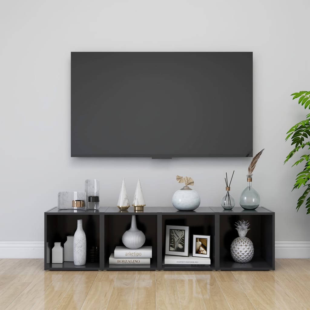 Tv-meubelen 4 st 37x35x37 cm bewerkt hout grijs is nu te koop bij PeponiXL, paradijselijk wonen!
