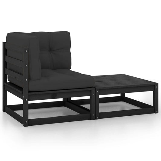 2-delige Loungeset met kussens massief grenenhout zwart is nu te koop bij PeponiXL, paradijselijk wonen!