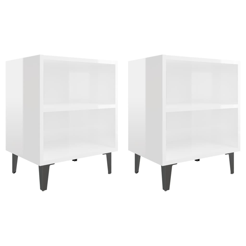 Nachtkastjes 2 st met metalen poten 40x30x50 cm hoogglans wit is nu te koop bij PeponiXL, paradijselijk wonen!