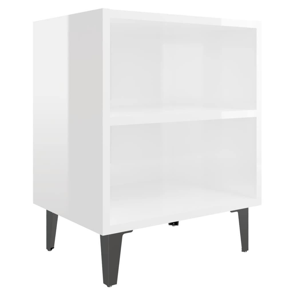 Nachtkastjes 2 st met metalen poten 40x30x50 cm hoogglans wit is nu te koop bij PeponiXL, paradijselijk wonen!