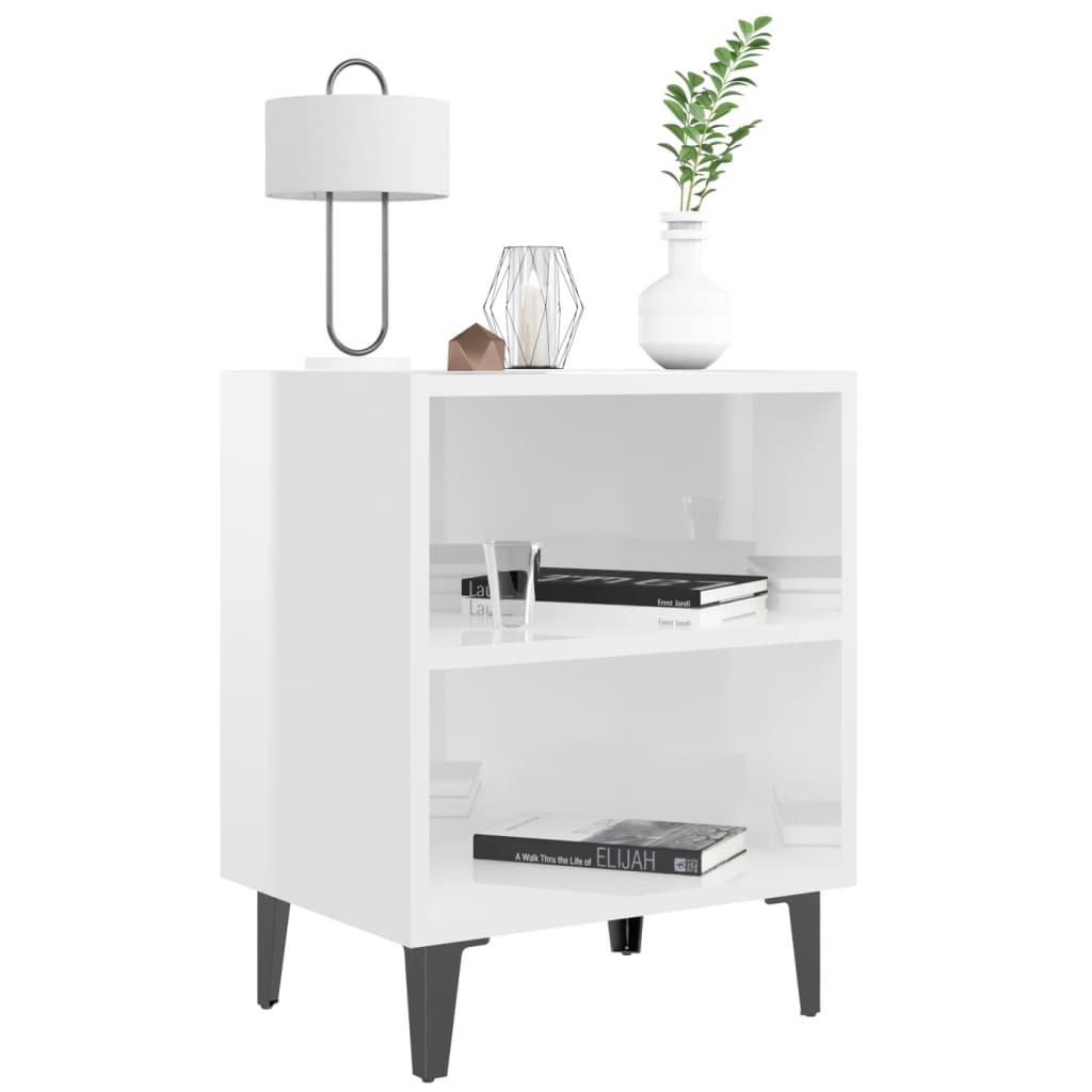 Nachtkastjes 2 st met metalen poten 40x30x50 cm hoogglans wit is nu te koop bij PeponiXL, paradijselijk wonen!