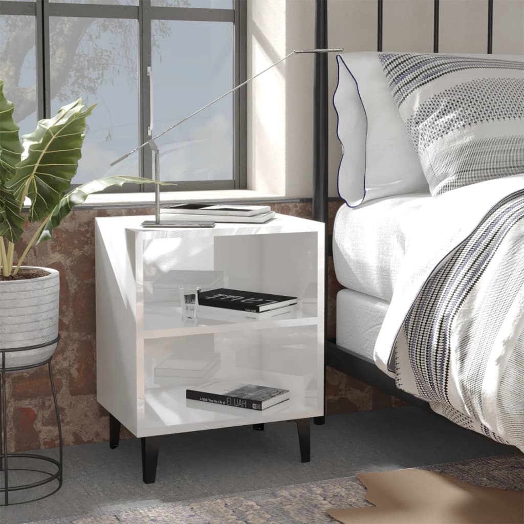Nachtkastjes 2 st met metalen poten 40x30x50 cm hoogglans wit is nu te koop bij PeponiXL, paradijselijk wonen!