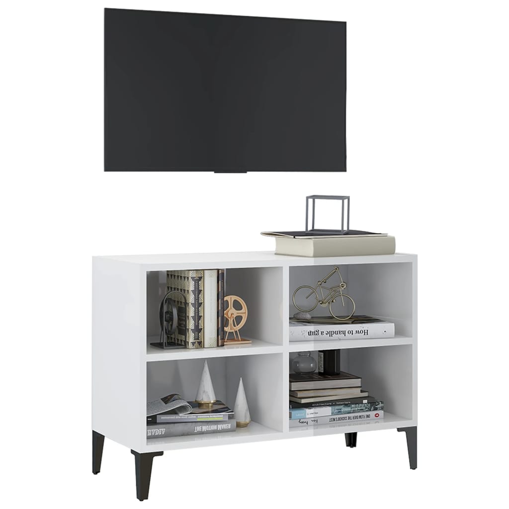 Tv-meubel met metalen poten 69,5x30x50 cm hoogglans wit is nu te koop bij PeponiXL, paradijselijk wonen!
