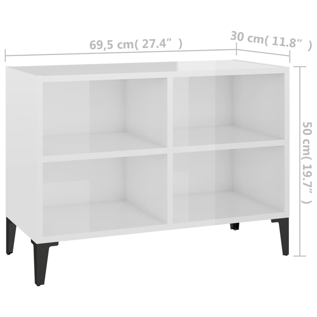 Tv-meubel met metalen poten 69,5x30x50 cm hoogglans wit is nu te koop bij PeponiXL, paradijselijk wonen!