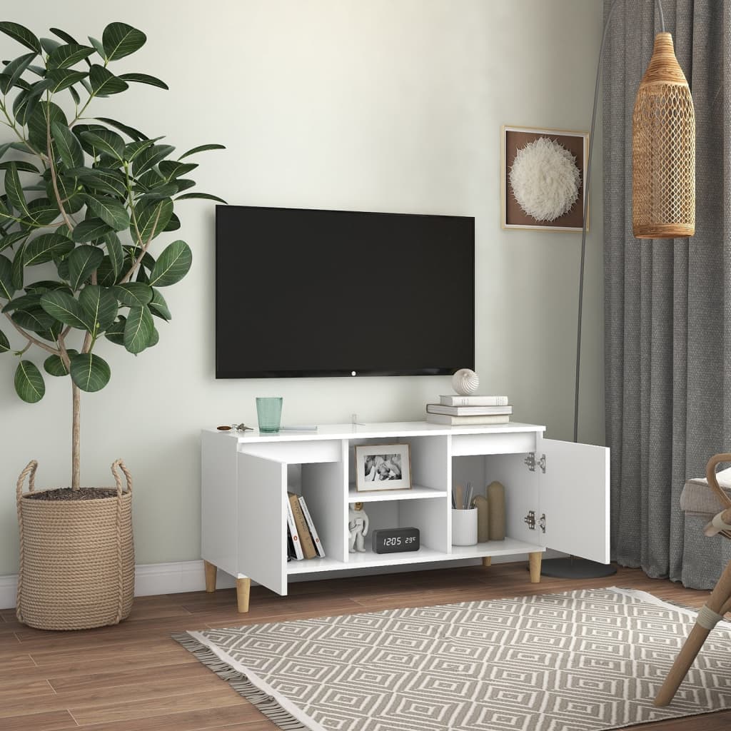 Tv-meubel met massief houten poten 103,5x35x50 cm wit is nu te koop bij PeponiXL, paradijselijk wonen!