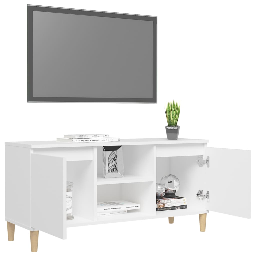 Tv-meubel met massief houten poten 103,5x35x50 cm wit is nu te koop bij PeponiXL, paradijselijk wonen!