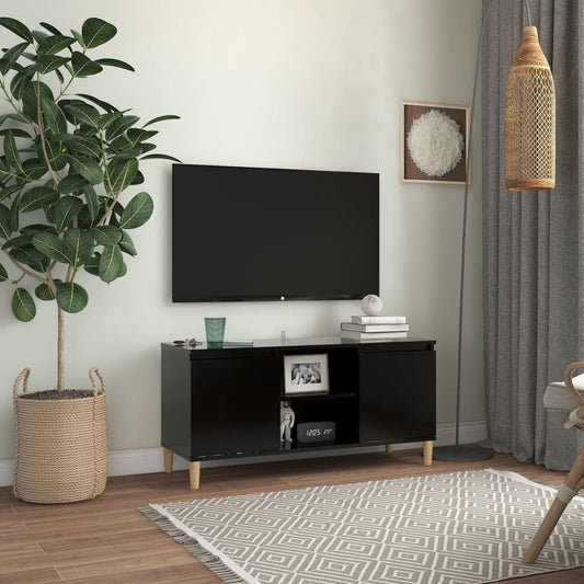 Tv-meubel met massief houten poten 103,5x35x50 cm zwart is nu te koop bij PeponiXL, paradijselijk wonen!