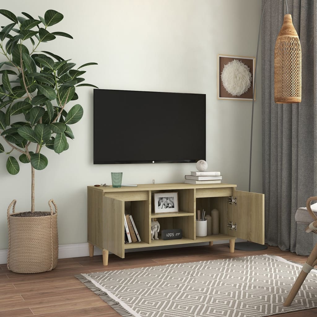 Tv-meubel met houten poten 103,5x35x50 cm sonoma eikenkleurig is nu te koop bij PeponiXL, paradijselijk wonen!