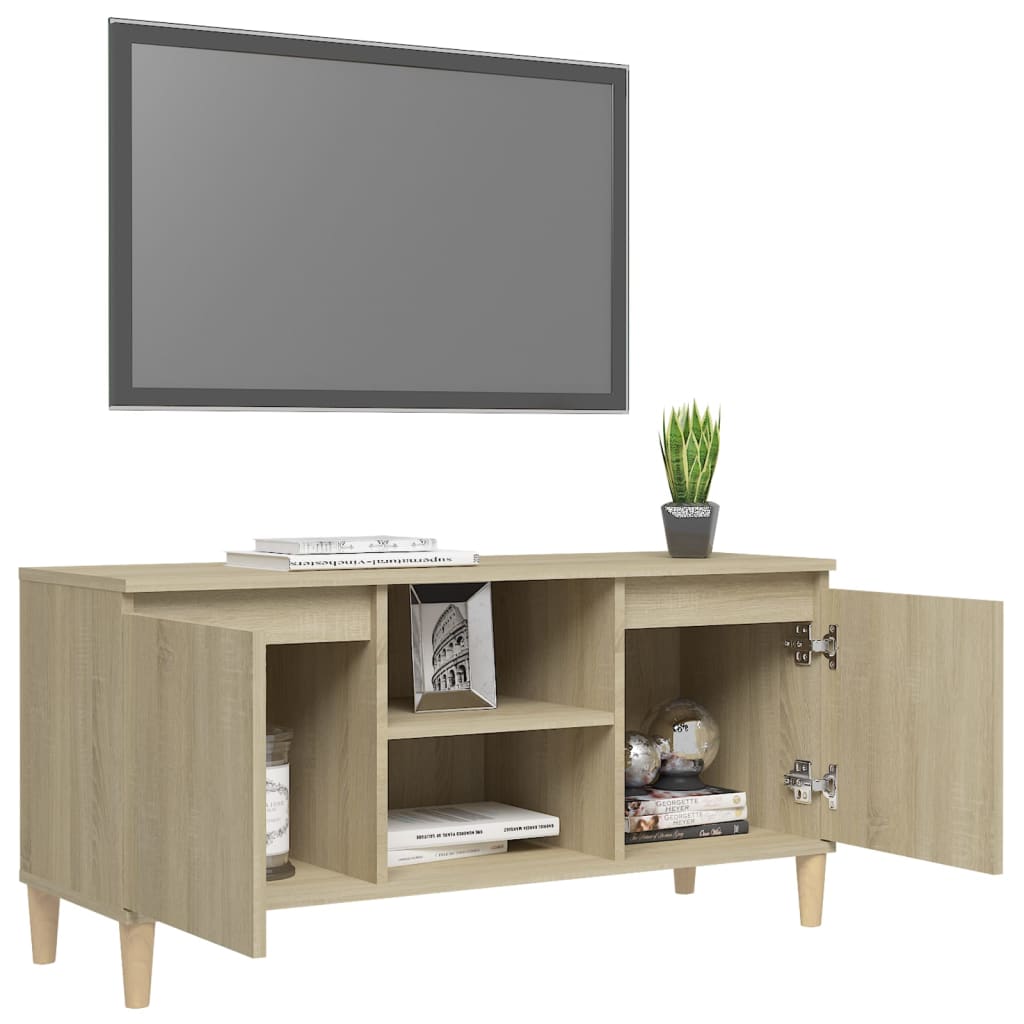 Tv-meubel met houten poten 103,5x35x50 cm sonoma eikenkleurig is nu te koop bij PeponiXL, paradijselijk wonen!
