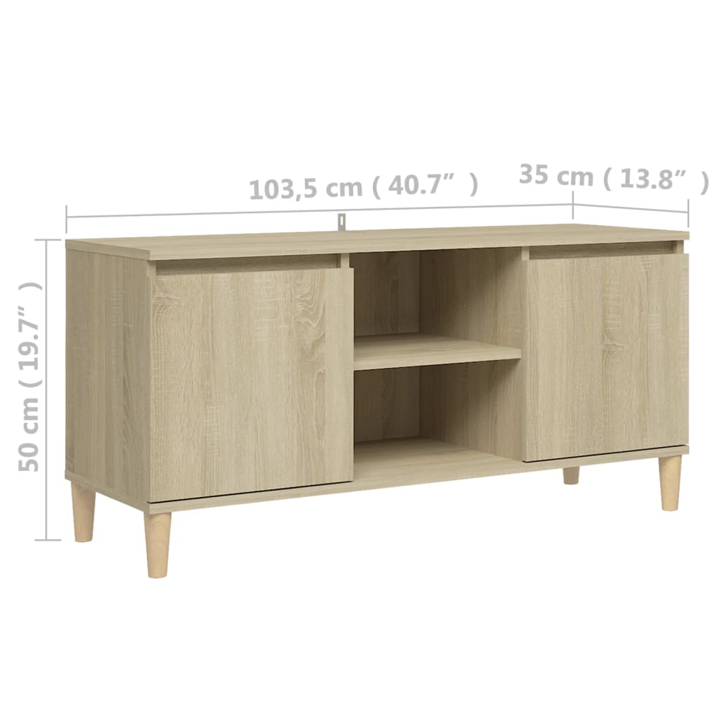 Tv-meubel met houten poten 103,5x35x50 cm sonoma eikenkleurig is nu te koop bij PeponiXL, paradijselijk wonen!