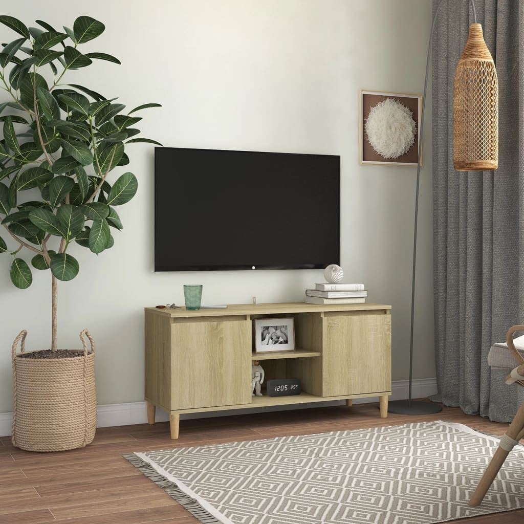 Tv-meubel met houten poten 103,5x35x50 cm sonoma eikenkleurig is nu te koop bij PeponiXL, paradijselijk wonen!